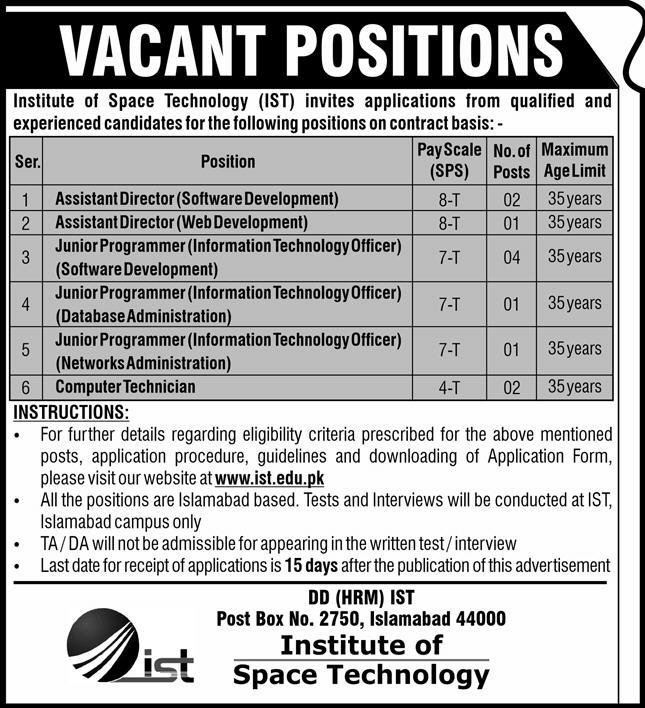 Institute of Space Technology Jobs 2020