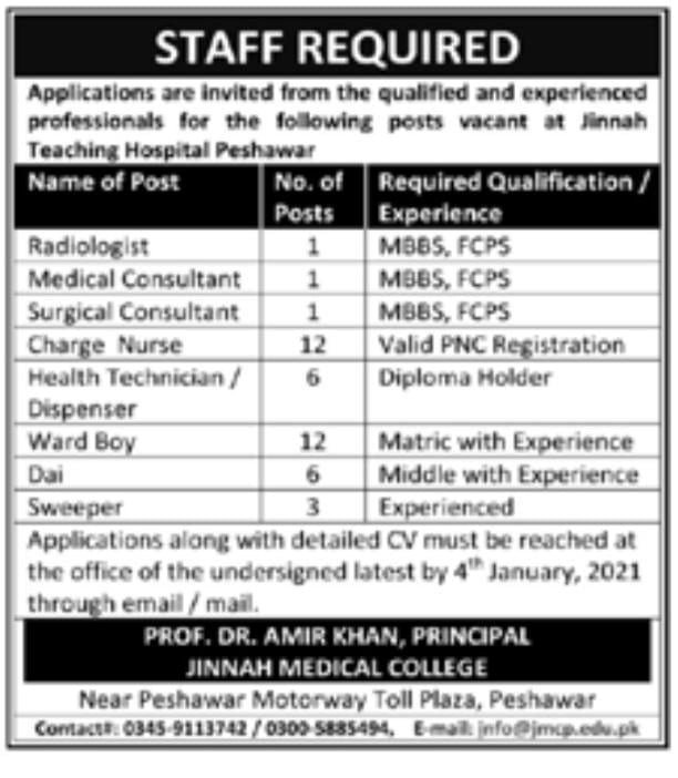 Jinnah Teaching Hospital Peshawar jobs