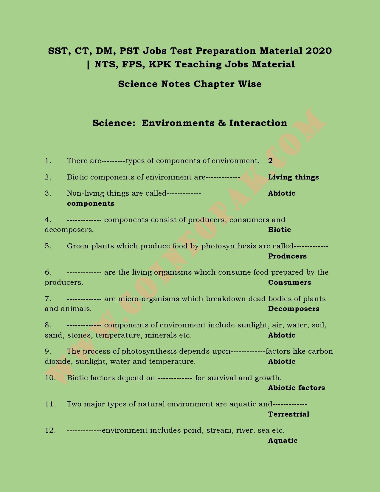 SST, CT, PST Mcqs & Notes